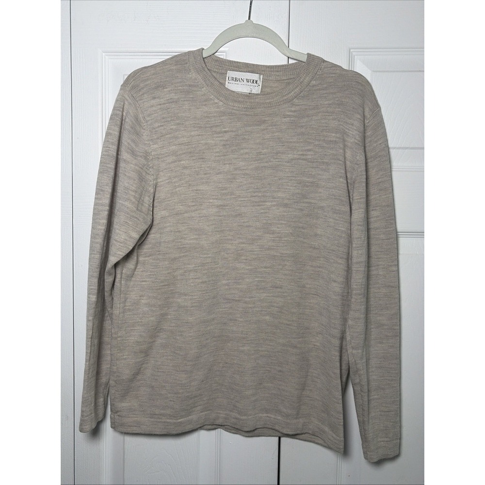 Urban Wool Merino Sweater Womens Size L Oatmeal Crew Neck 100% Pure Wool Fine